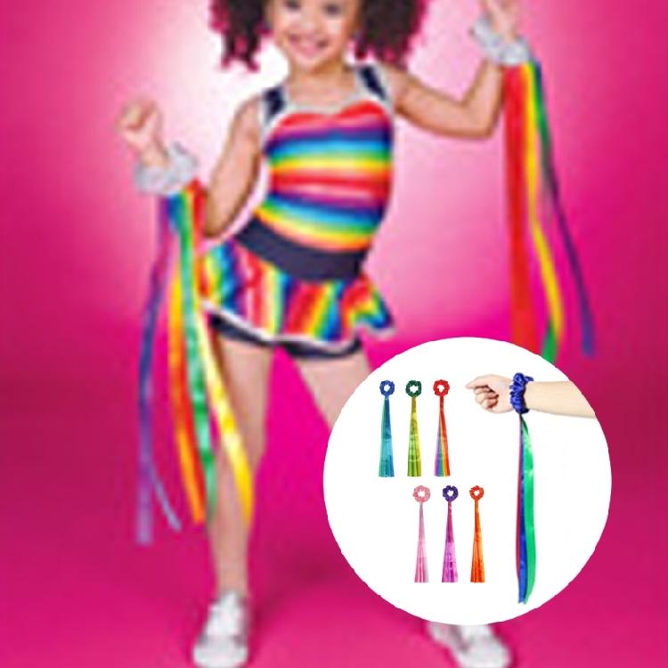 6Pcs Dancing Rhythm Wrist Streamers Gymnastics Dance Decorations Rainbow Dance Ribbons for Dance Shows, Music Classroom