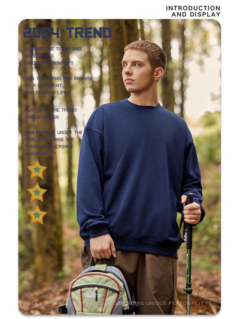 2024 Autumn/Winter Men's High-Quality 450G Terry Crewneck Sweater - Fashionable and Loose Fit
