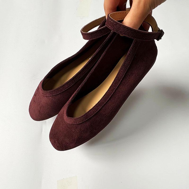 Fashion Ankle Strap Buckle Flat Mary Jane Shoes Women Comfort Shallow Soft Sole Designer Shoes High Quality Faux Suede Loafers