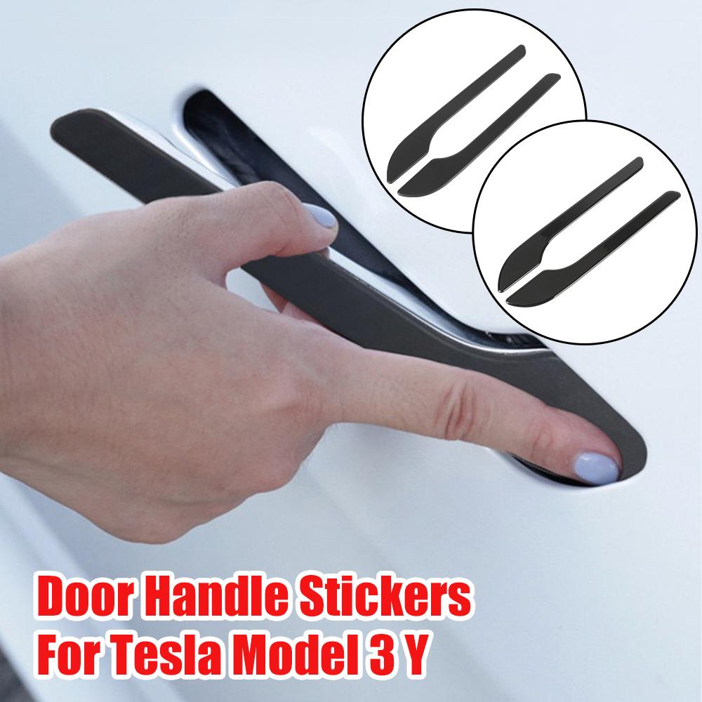 Decorative Stickers For Tesla Model 3 Y 2021 4Pcs/Set ABS Car Door Handle Wrap Cover Protector Sticker Anti-scratch Modification Handle Cover