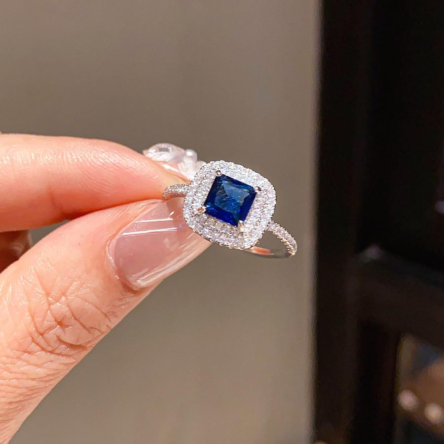 Модное открытое кольцо с цветочным узором, медное ювелирное изделие для женщин, с элегантным дизайном SilverBlueRectangular