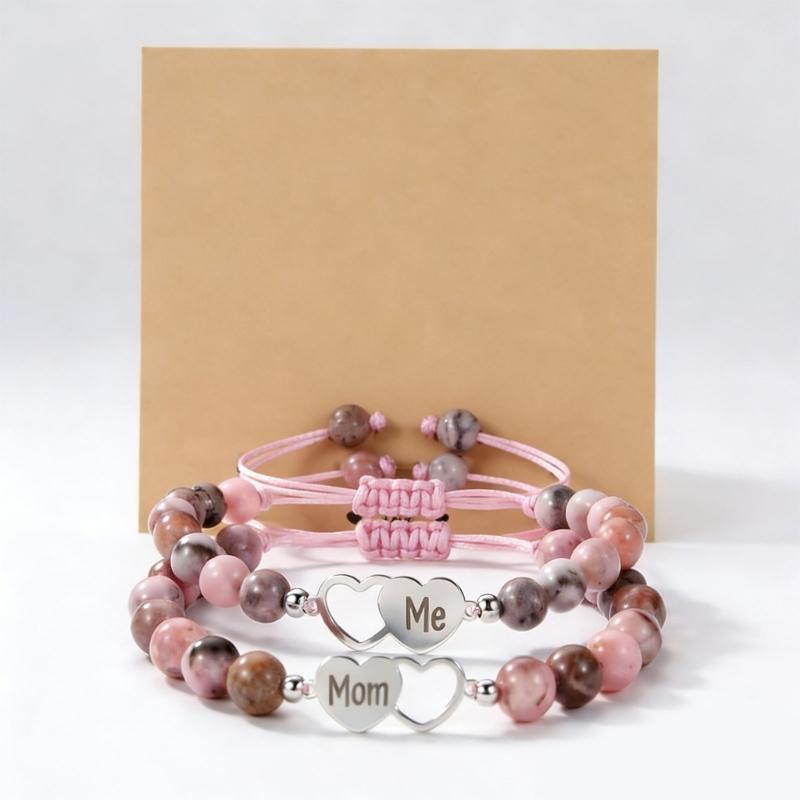 1 Set Elegant Mother And Child Beaded Bracelet Pink And Silver Optional Wristband For Family Bonding