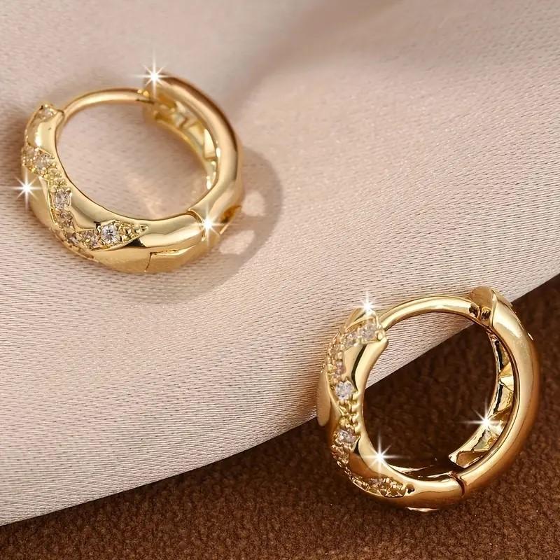 Golden-Tone Bohemian Cross Hoop Earrings for Women Sparkling Synthetic CZ Design Ear Buckle Wedding Jewelry Gifts