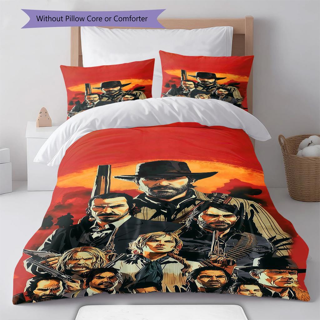 RDR2  Pattern Bedding Quilt Set Quilt Cover Pillowcase Home Decoration Birthday Gift (1 * Duvet Cover + 2 * Pillowcase, Without Core)