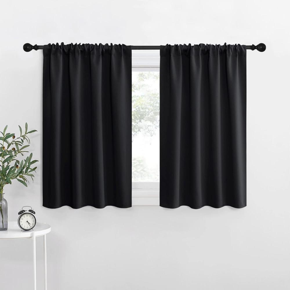 2PCS Solid Color Kitchen Short Curtain Through-rod Design Cabinet Curtain Living Room