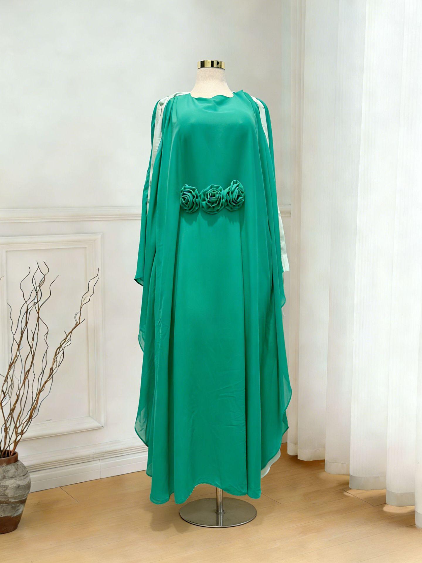 Elegant Solid Color Floral Robe Dress - Middle Eastern Style S