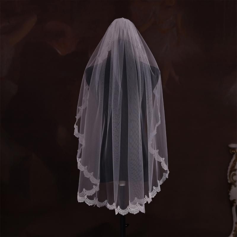 Romance Wedding Veils for Bride Seethrough Sheer Veils Headpiece With Lace Detailing and Hair Comb for Wedding Ceremony