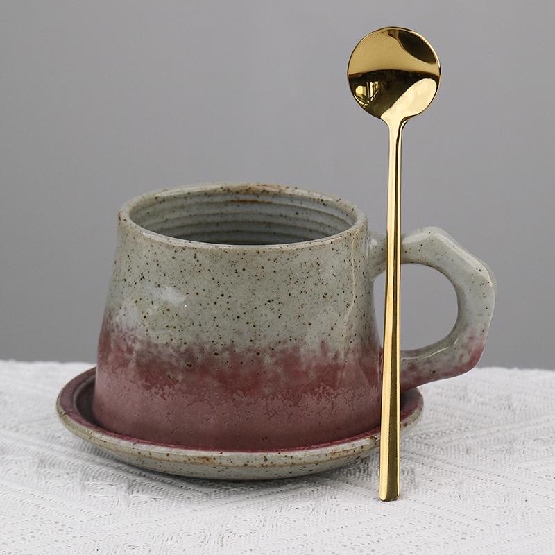 Retro Ceramic Cup and Saucer Set - Niche Design Creative Coffee Mug