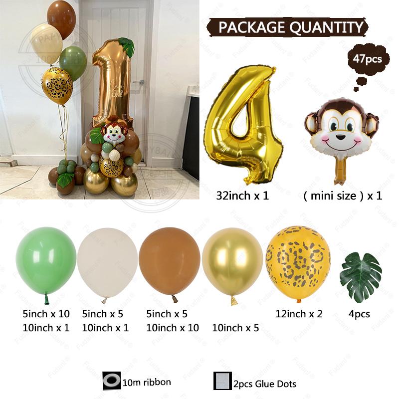 

47pcs Jungle Animal Monkey Balloon Set Metallic Balloon Number 1 2 3 4 5 6 7 8 9 Happy Birthday Party Decora Kids Baby Shower Other