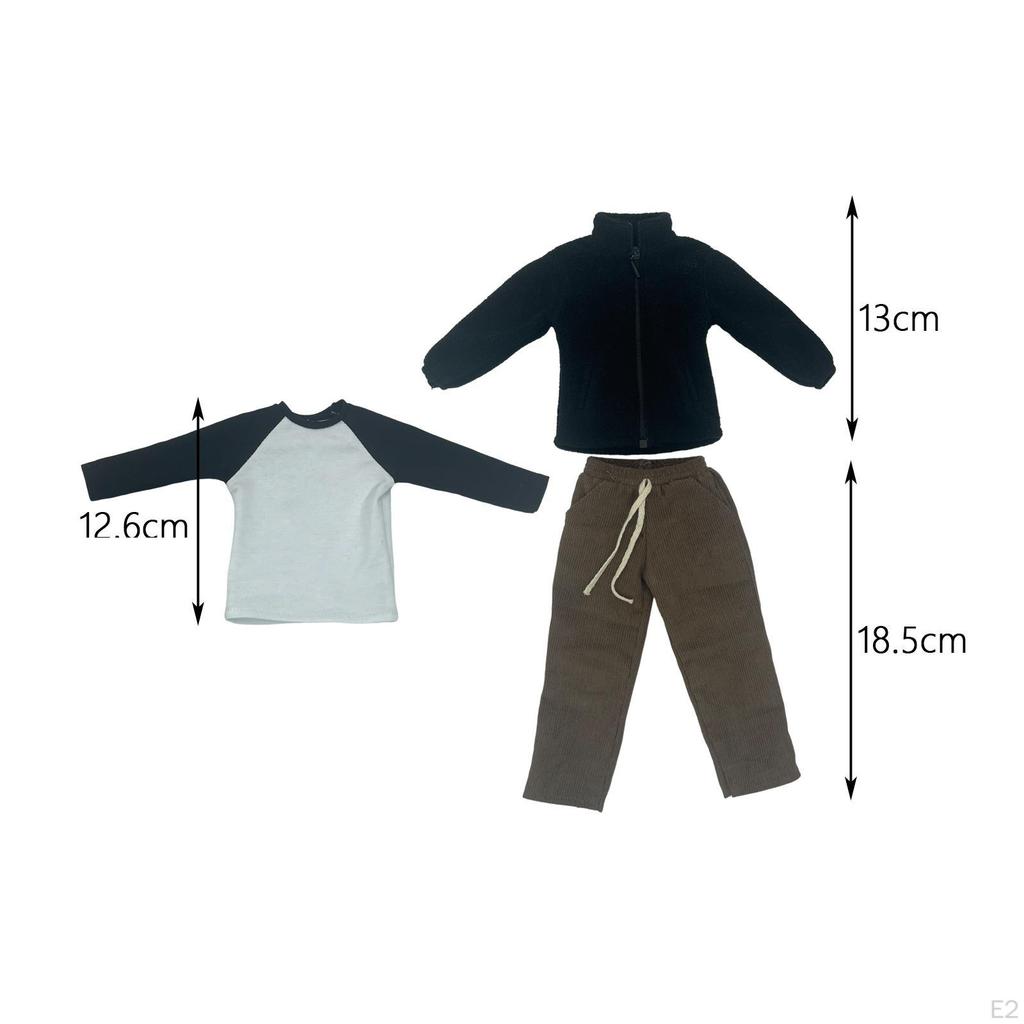 3 Pieces 1/6 Male Fleece Jacket and T Shirt Pants Costume for 12 inch Figures Dress up