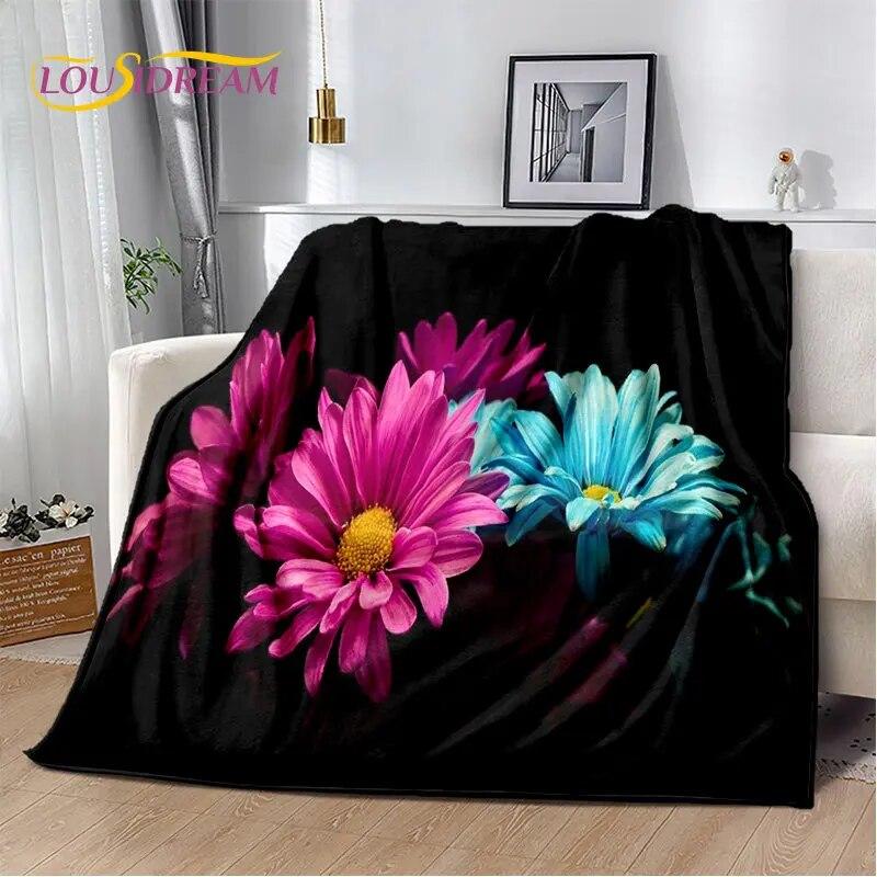 Nordic 3D Daisy Flower Soft Plush Blanket,Flannel Blanket Throw Blanket for Living Room Bedroom Bed Sofa Picnic Cover Bettdecke