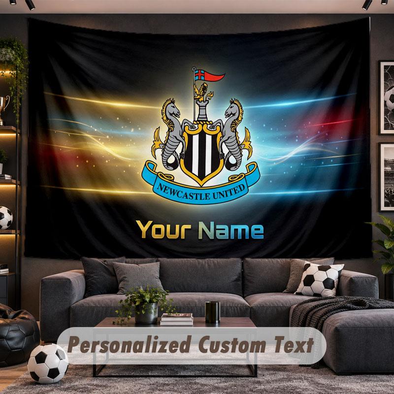 Wall Hanging Tapestry Custom NameNewcastle United FC Pattern Personalized Printed Fabric Wall Decor