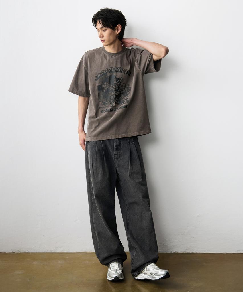 GROOVE RHYME Front Pintuck Washed Wide Denim Pants - 4 Colors