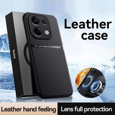 Leather Car Holder Magnetic Cover For Xiaomi Redmi Note 13 Pro 4G 5G Case Silicone Shockproof Coque Redmy Note13 Note13pro Plus