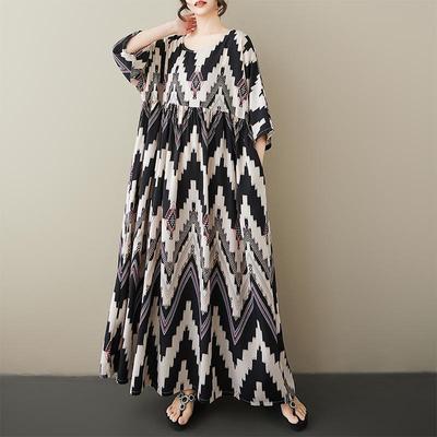Vestido de verano largo holgado informal de manga corta y talla grande de algodón con estampado floral vintage para mujer