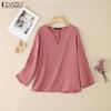 ZANZEA Women Casual V-Neck Solid Color 3/4 Sleeve Loose Blouse