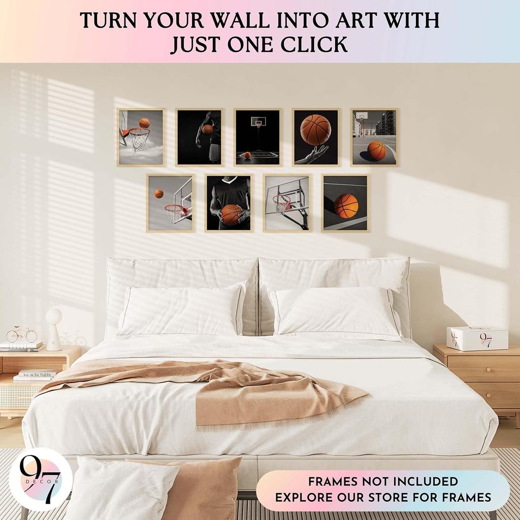 97 Decor Basketball Posters for Boys Bedroom - Basketball Room Decor for Boys Teen, Black And White Sport Wall Art Prints, Hoop Photos Pictures for