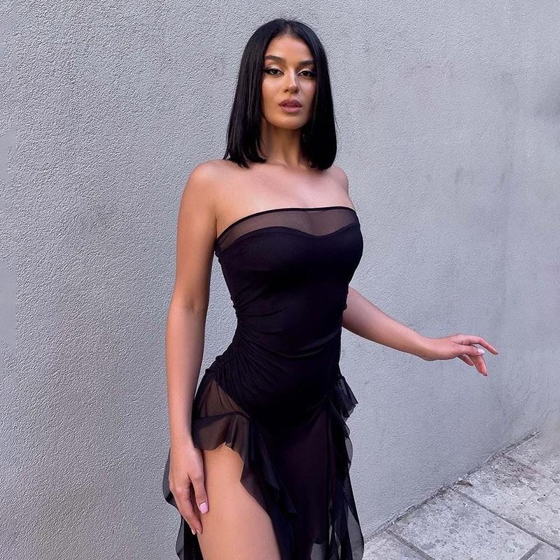 Sexy Sleeveless Bodycon Dress With Sheer Korean Mesh For Summer Casual Nightlife