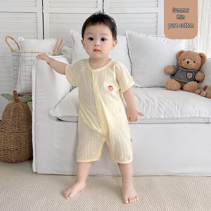 Baby Summer Short Sleeve Cotton Jumpsuit - Newborn Lightweight Pajamas Class A Air-Conditioned Crawler Outfit