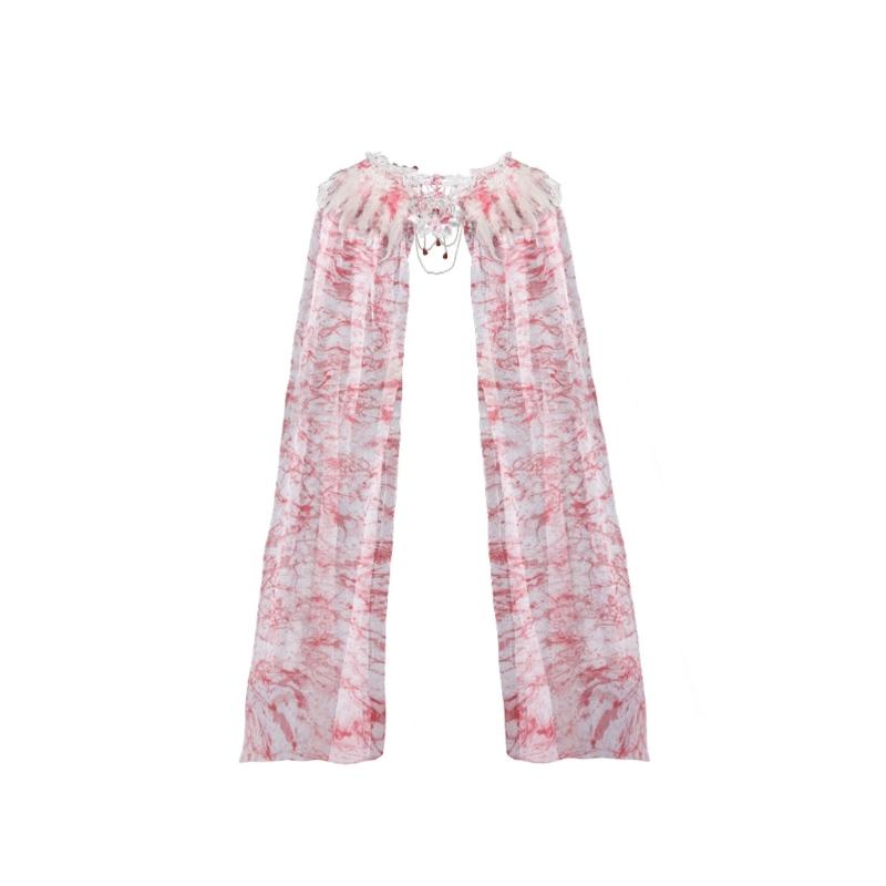 Накидка-шаль из перьев, накидка на плечи, готический перовой шарф-пончо, кружевной воротник, костюм для Хэллоуина, косплей для взрослых женщин 1