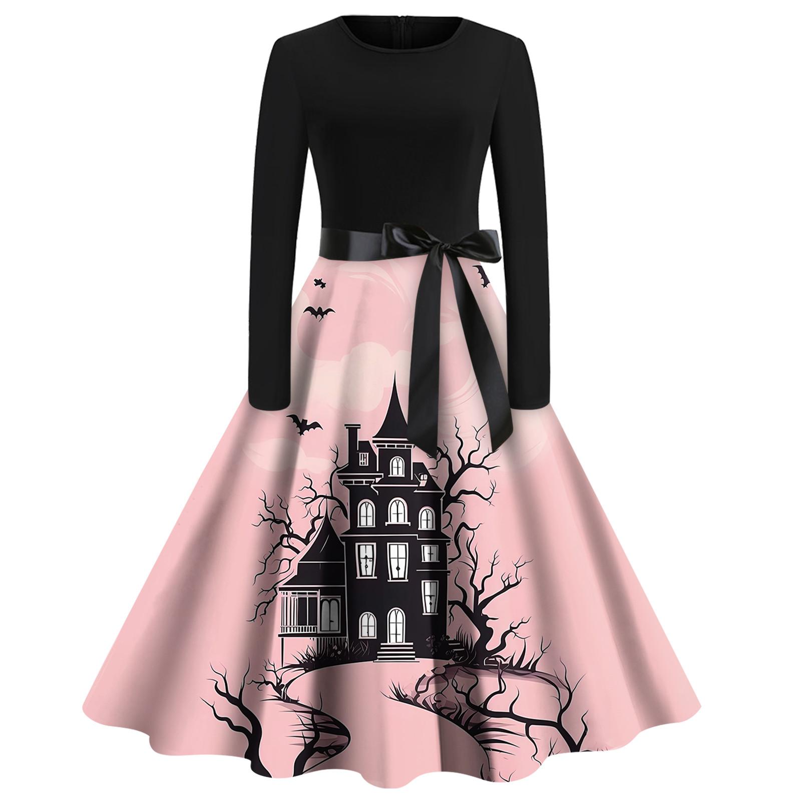 

Жіноча повсякденна модна вінтажна сукня з круглим вирізом на Хелловін M рожевий