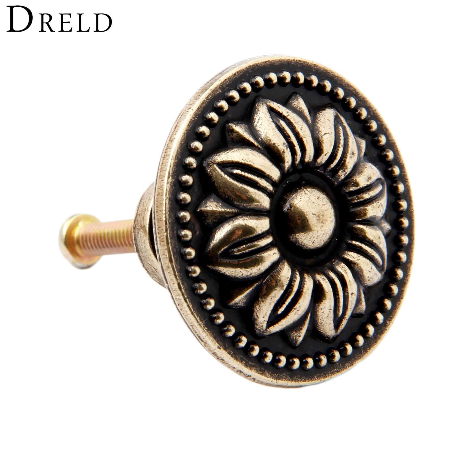 DRELD Antique Furniture Handle Vintage Cabinet Knobs and Handles Wardrobe Cupboard Drawer Kitchen Pull Knob Furniture Hareware
