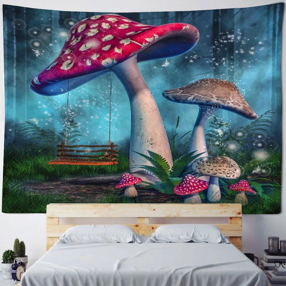 3D Mushroom Forest Printed Tapestry Hippie Wall Hanging Cloth psychedelic Scene Background Poster Bohemian Room Decoration