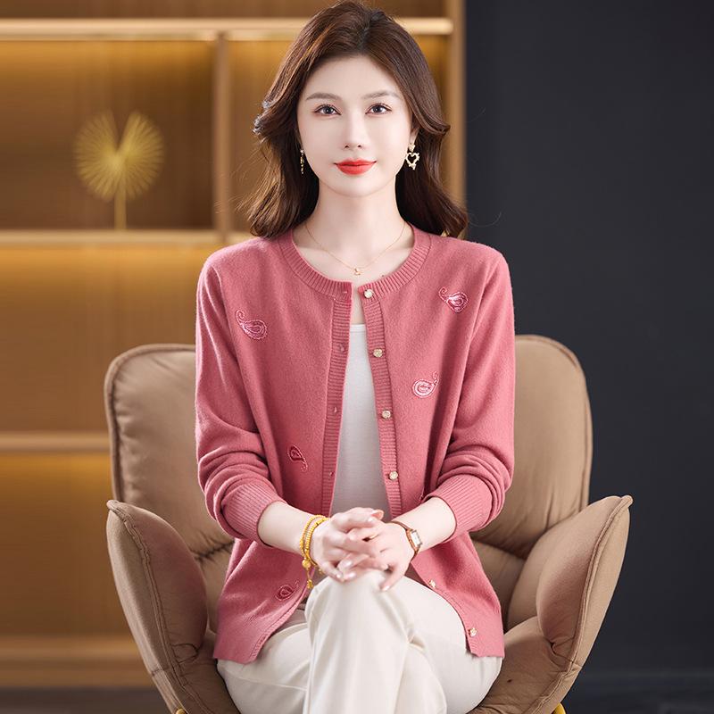 Damen 100% Woll-Cardigan-Mantel - Herbst/Winter 2025 Kollektion, Perfekt für Mittelalte & Ältere, Locker sitzender Pullover.