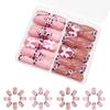48Pieces Short French Tip Press On Nail with 3D Bows Glossy Pink Leopard Print Square Faux Nail Glues On Nail for Women
