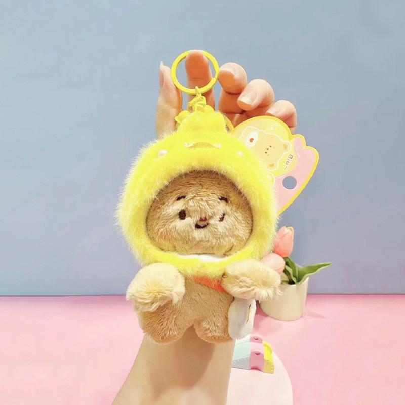 Charming Creamy Jinnew Bear Plush Keychain Cozy Animal Hat Design Cute Accessory