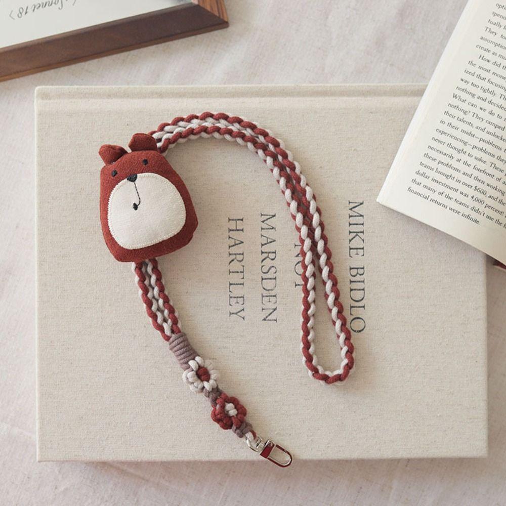 Handmade Wrist Strap Cartoon Brooch Bag Braided Rope Sweet Crochet Weave Lanyard Daily