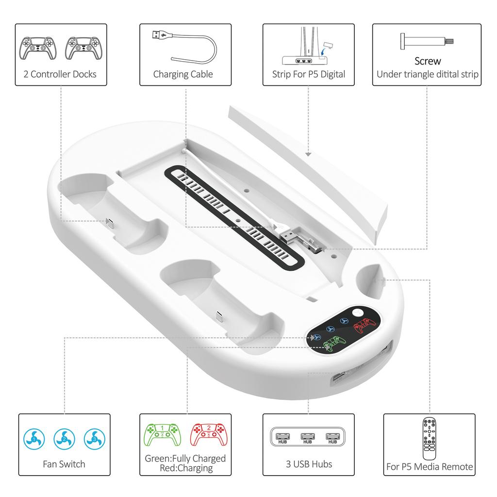 For Sony PS5 Console Controllers Charging Dock Cooler Stand Holder Headphone Holder