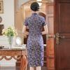Womens Purple Brocade Qipao Dress Mid-Length Short Sleeve Retro Chinese Style Modern