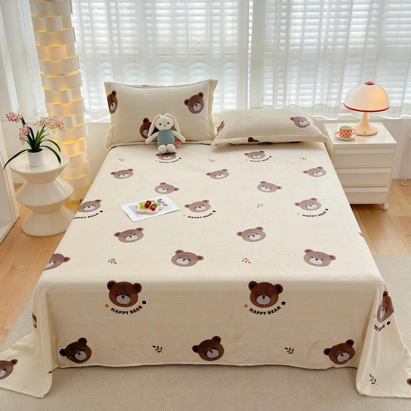 3Pcs Botanical Floral Style Bed Sheet Set Flannel Bed Sheets for Fall and Winter Luxury Super Soft Cozy Queen Size Bedding Set