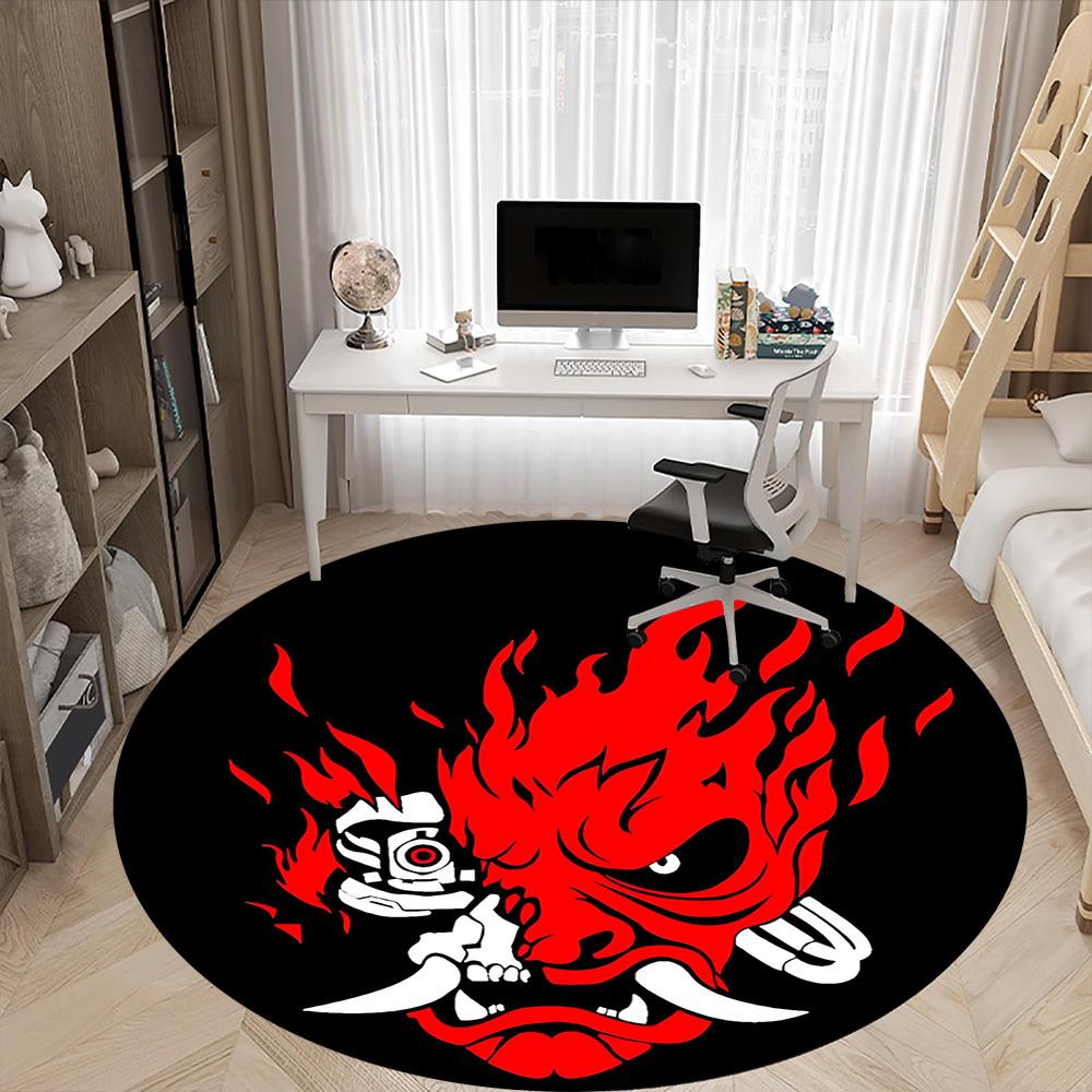1pc Demon Mask Carpet, Round Non-Slip Durable Large Size Office Carpet, Suitable for Office yy250908063