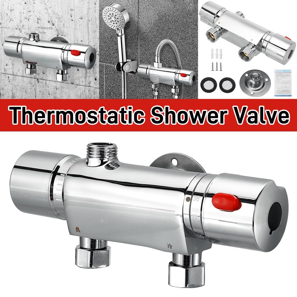 Επιτοίχια Θερμοστατική Μπαταρία Ντους Μπάνιου Κρύου Και Ζεστού Νερού Ορειχάλκινη Μίκτης Βαλβίδα Διπλής Λαβής Ελέγχου Θερμοκρασίας Μπαταρία Ντους Μπανιέρας