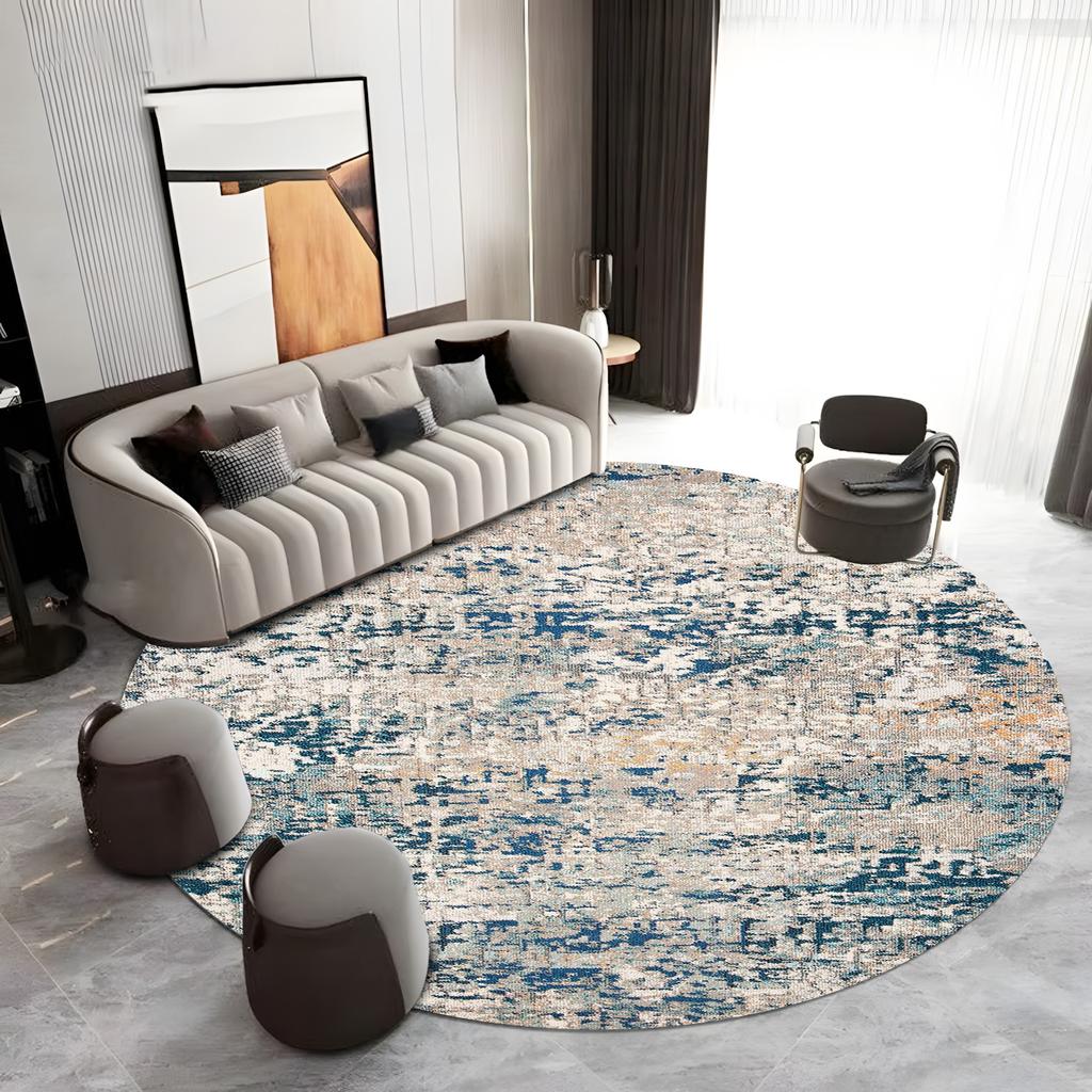 Blue Round Area Rug - Modern Tonal Shift Design, Non-Slip Soft Carpet for Living Room Bedroom Decor