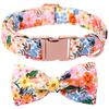 Unique Summer Spring Flower Dog Cat Collar Set with Bow Tie Personal Custom Puppy Necklace XS-XL