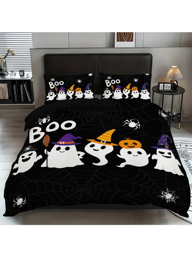 Halloween süße Geister Bettbezüge 3D-bedruckte Bettbezüge Kissenbezüge Weiches und bequemes Bettwäsche-Set maschinenwaschbar