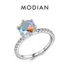 925 Sterling Silver Stunning Rainbow Color Geometric Heart Cubic Zirconia Cocktail Rings For Women Fashion Fine Jewelry