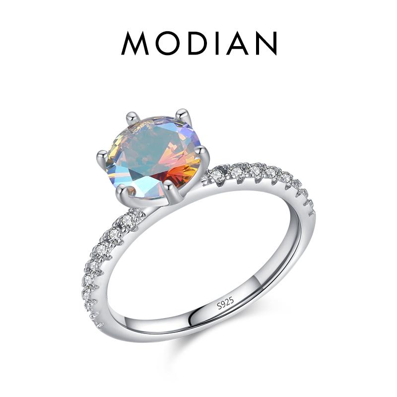 925 Sterling Silver Stunning Rainbow Color Geometric Heart Cubic Zirconia Cocktail Rings For Women Fashion Fine Jewelry