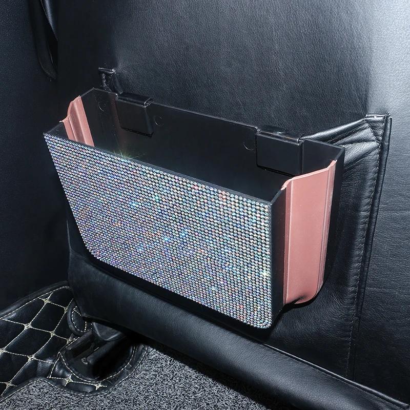 Shiny Diamond Crystal Car Seat Back Storage Bag Hanging Folding Storage Bag Organizer Necessities Car Interior Accessories