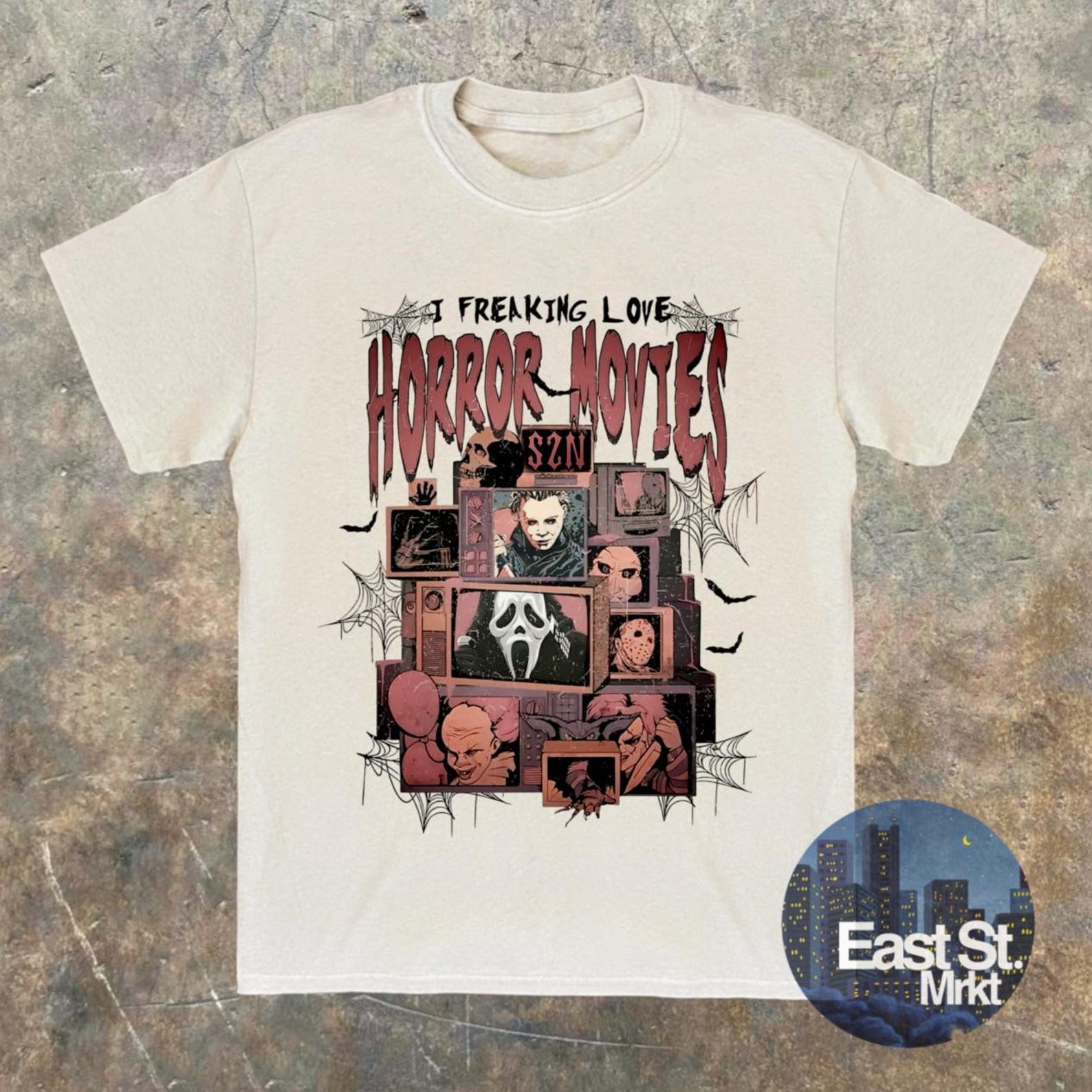 I Love Horror Movie Szn: Vintage Halloween Spooky T Shirt L
