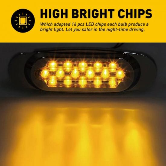 10X Amber Red Oval 16 LED Side Clearance Marker Lights Car Truck Trailer RV EOA