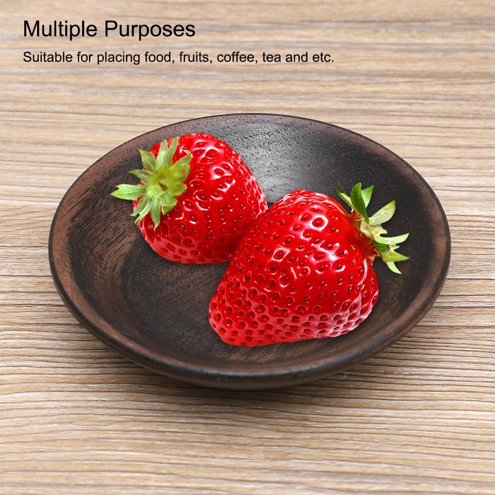 Plateau à fruits en bois de couleur foncée unie, plateau de service rond pour aliments, plat pour thé, dessert, gâteau (7,5 cm)