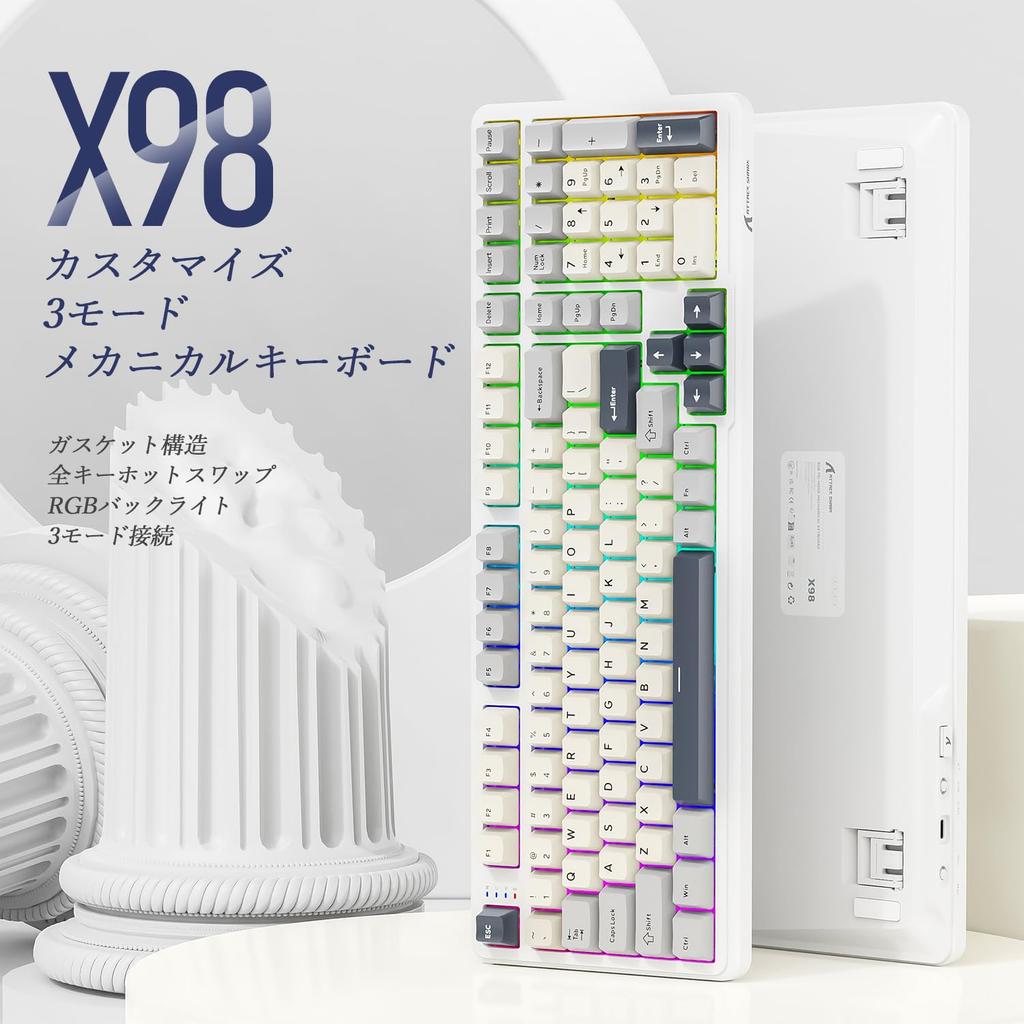 MAMBASNAKE X ATTACK SHARK X98PRO Gaming 98 Connection Wireless Mechanical Keyboard with Gasket Custom Linear Blueberry RGB PBT 4000mAh Japanese