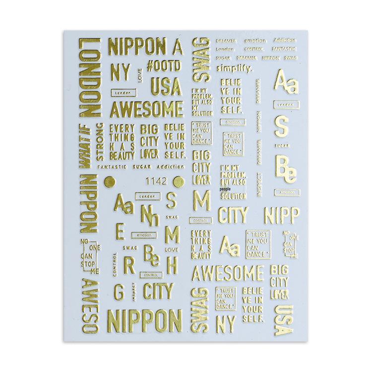 3D Laser Nail Stickers - Russian Symbols, Letters, Numbers for Influencer Style