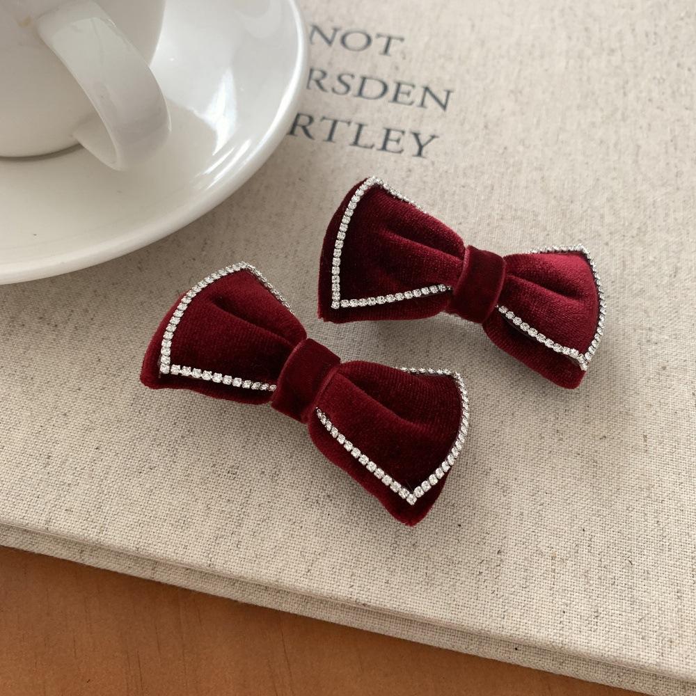 Velvet rhinestone bow hairpin autumn and winter low ponytail braid clip versatile hairpin hair accessories