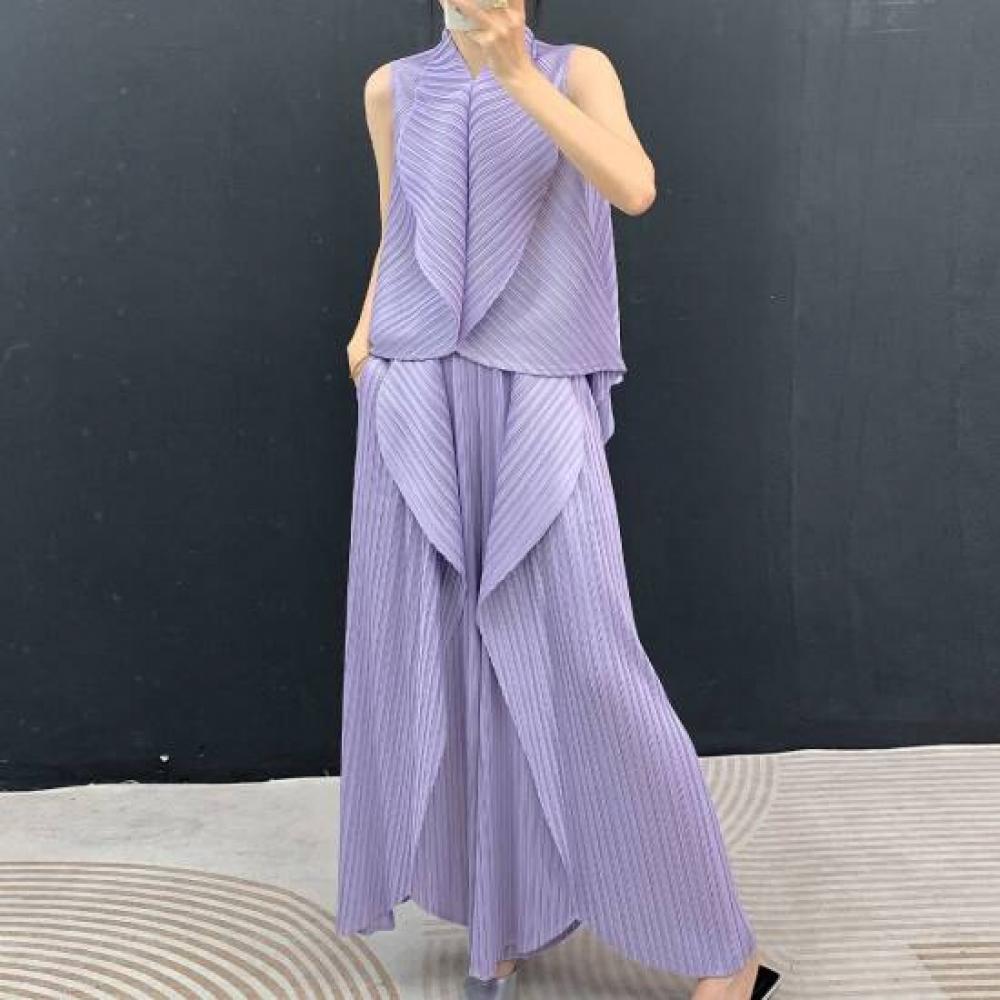Plara Pleats Wide Folding Blouse + Pants Set
