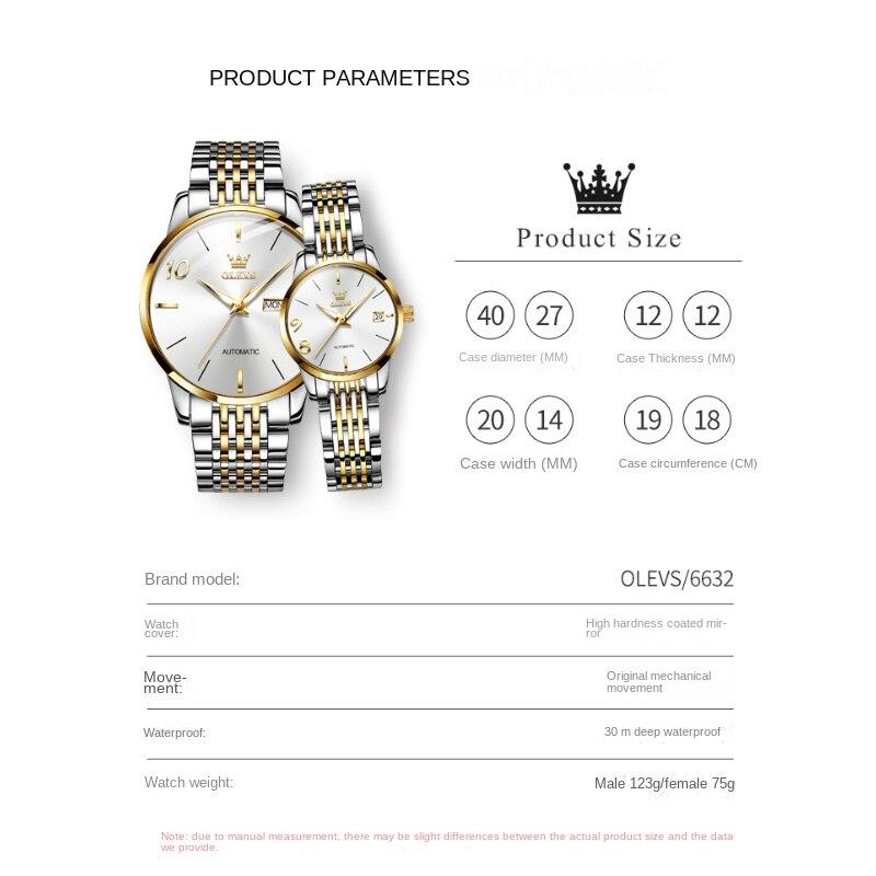 OLEVS Fully Automatic Mechanical Expression Couple Watch Women's Watch Women's Watch